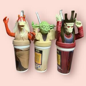 1999 Star Wars Phantom Menace Cup Topper Lot 3 Vtg Yoda Jar Jar Nute Gunray KFC
